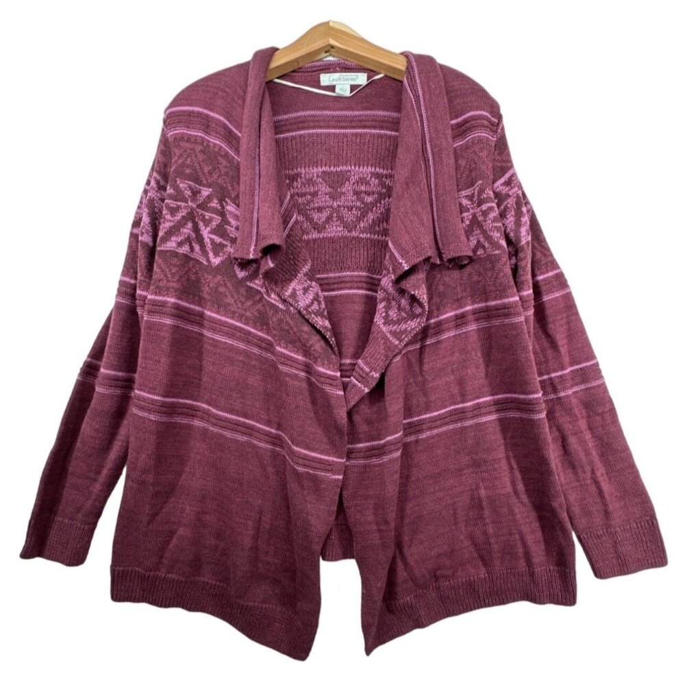 Gander Mountain Womens Cardigan L Guide Series Plum Purple Open Aztec Waterfall